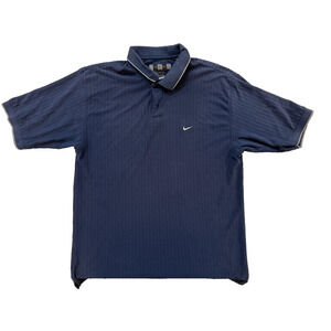 Nike Golf Polo Shirt Mens Large Blue Dri-FIT Performance Swoosh Tipped Collar